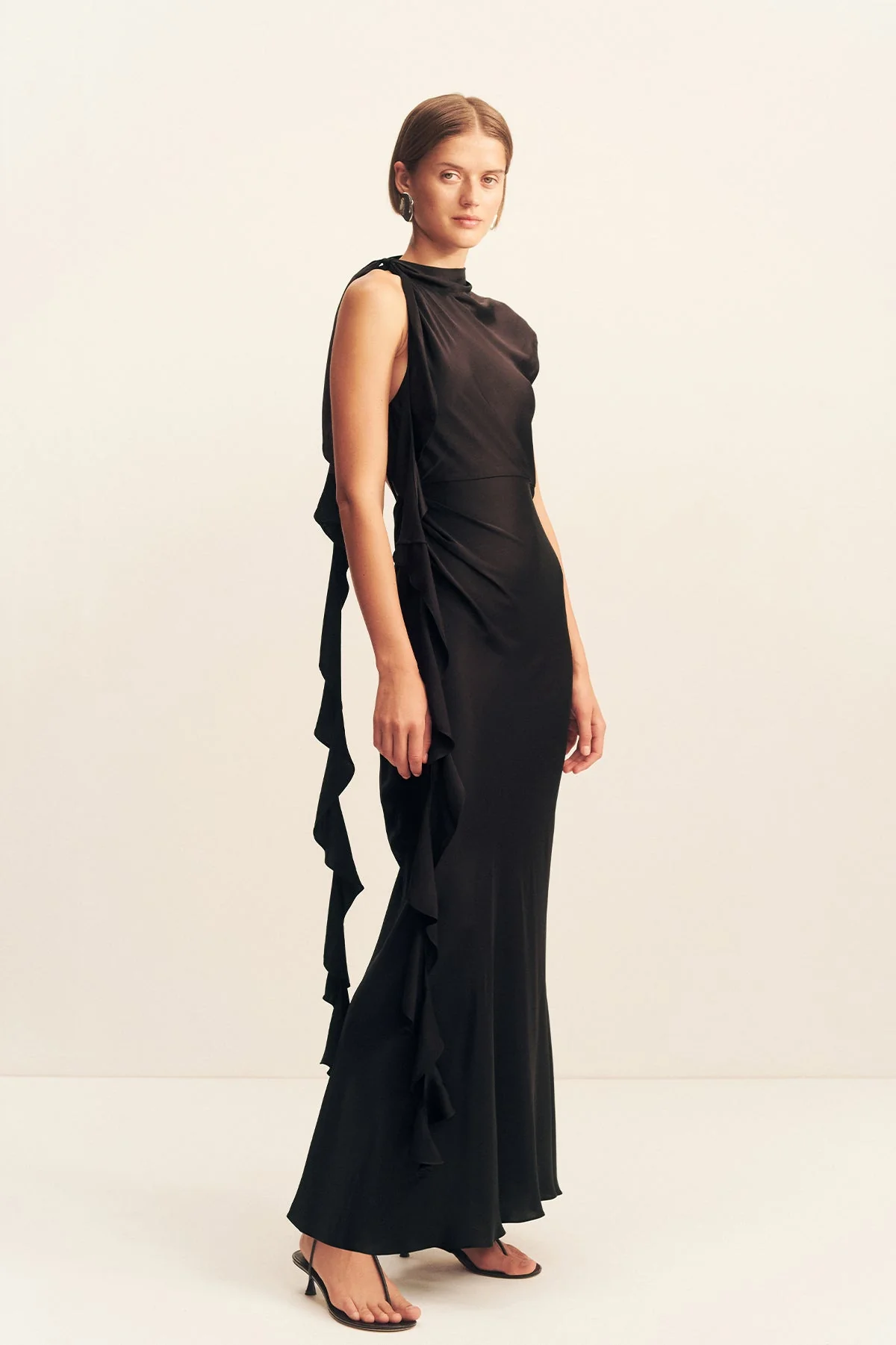 AGNES DRAPED RUFFLE MAXI DRESS - BLACK - Image 4