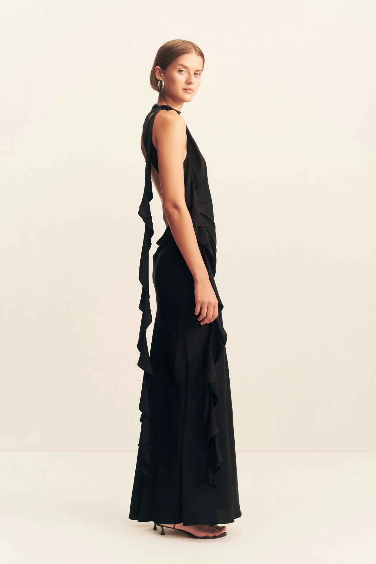 AGNES DRAPED RUFFLE MAXI DRESS - BLACK - Image 5