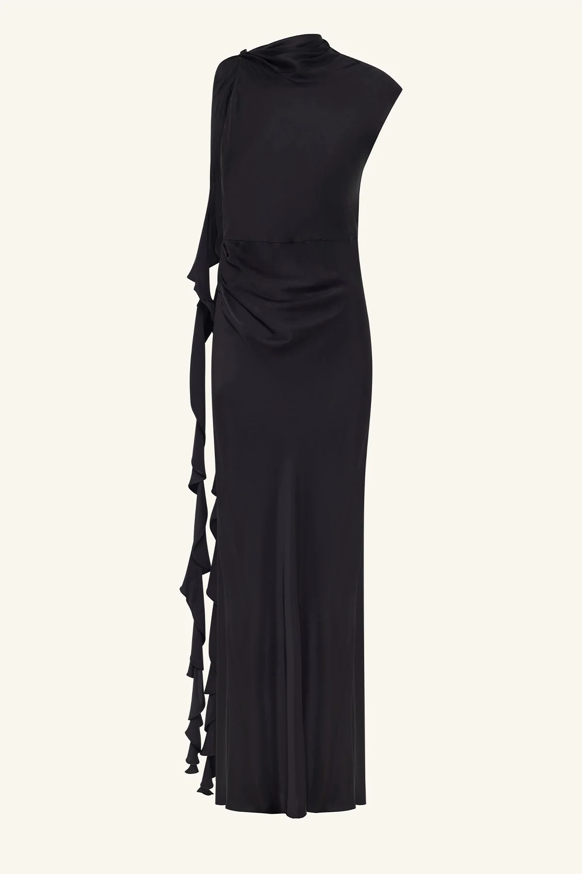 AGNES DRAPED RUFFLE MAXI DRESS - BLACK - Image 8