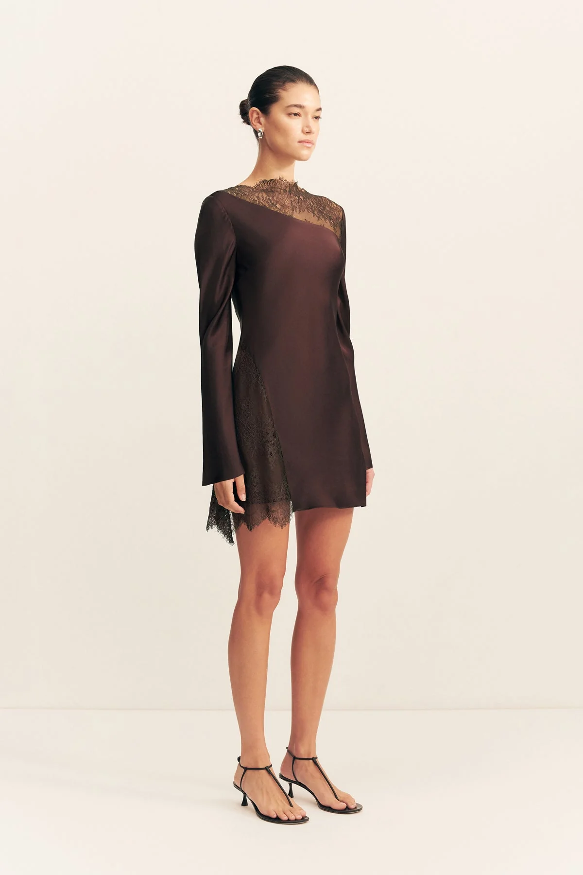 ALLEGRA LACE PANELLED MICRO MINI DRESS - ESPRESSO - Image 3