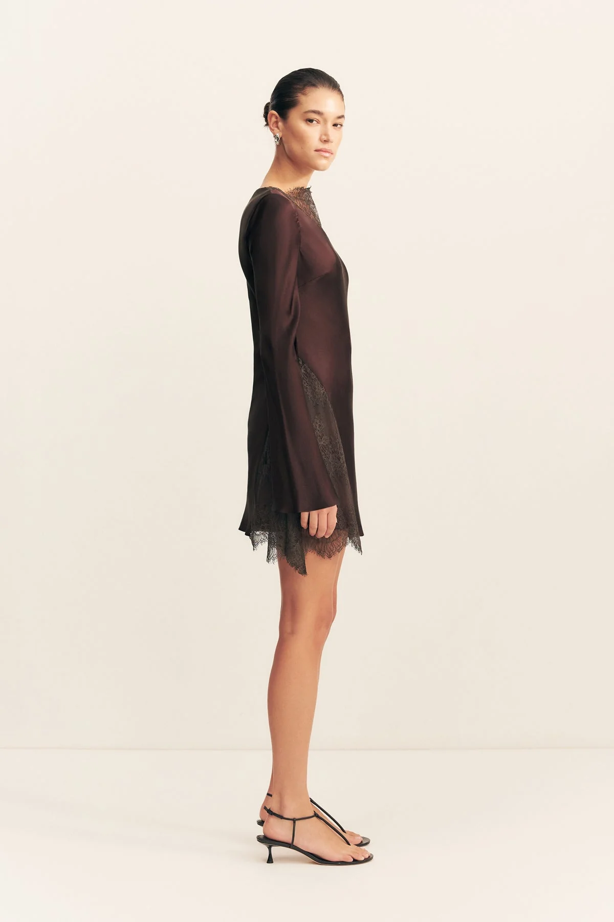 ALLEGRA LACE PANELLED MICRO MINI DRESS - ESPRESSO - Image 4