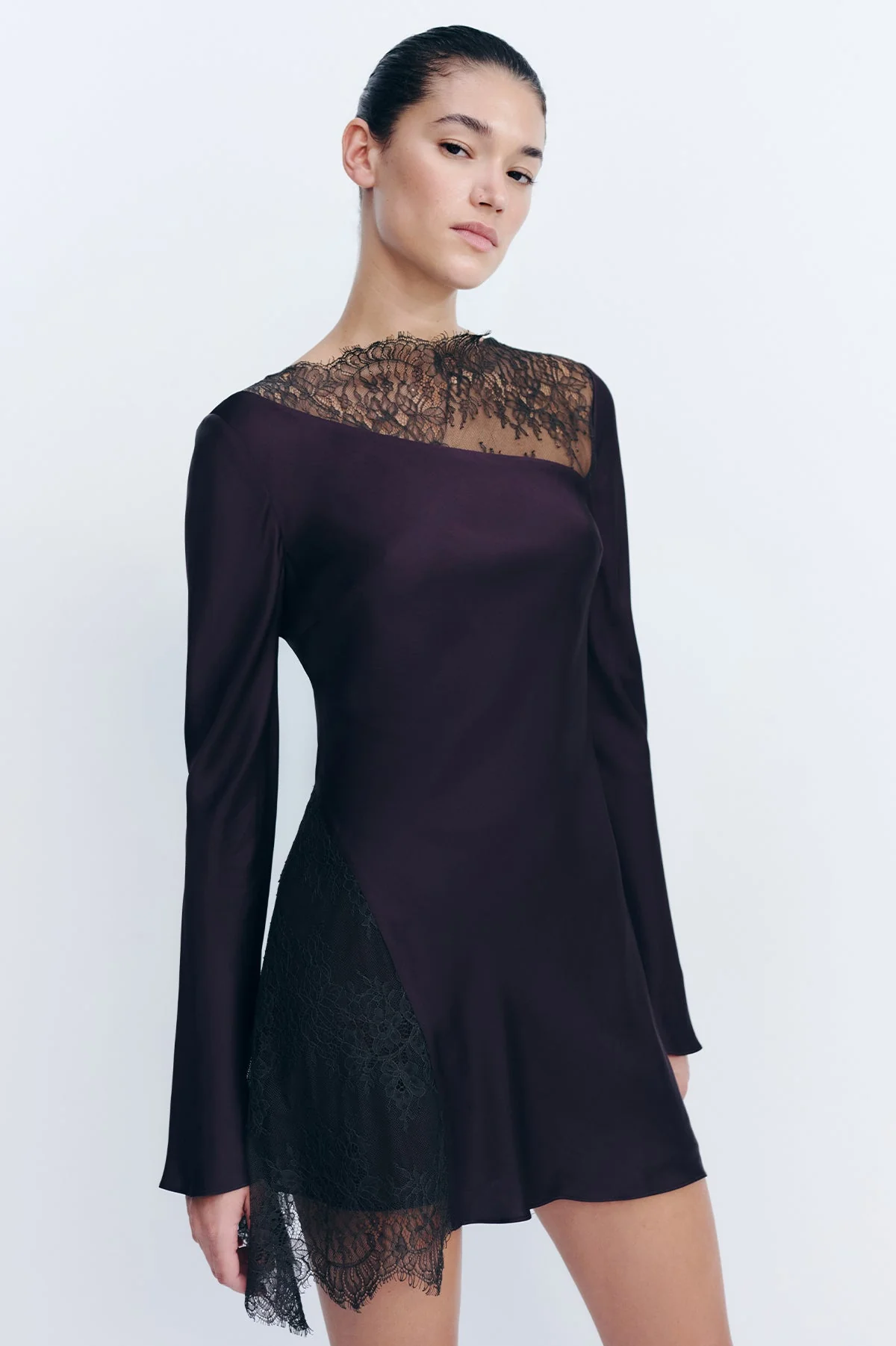 ALLEGRA LACE PANELLED MICRO MINI DRESS - ESPRESSO - Image 6