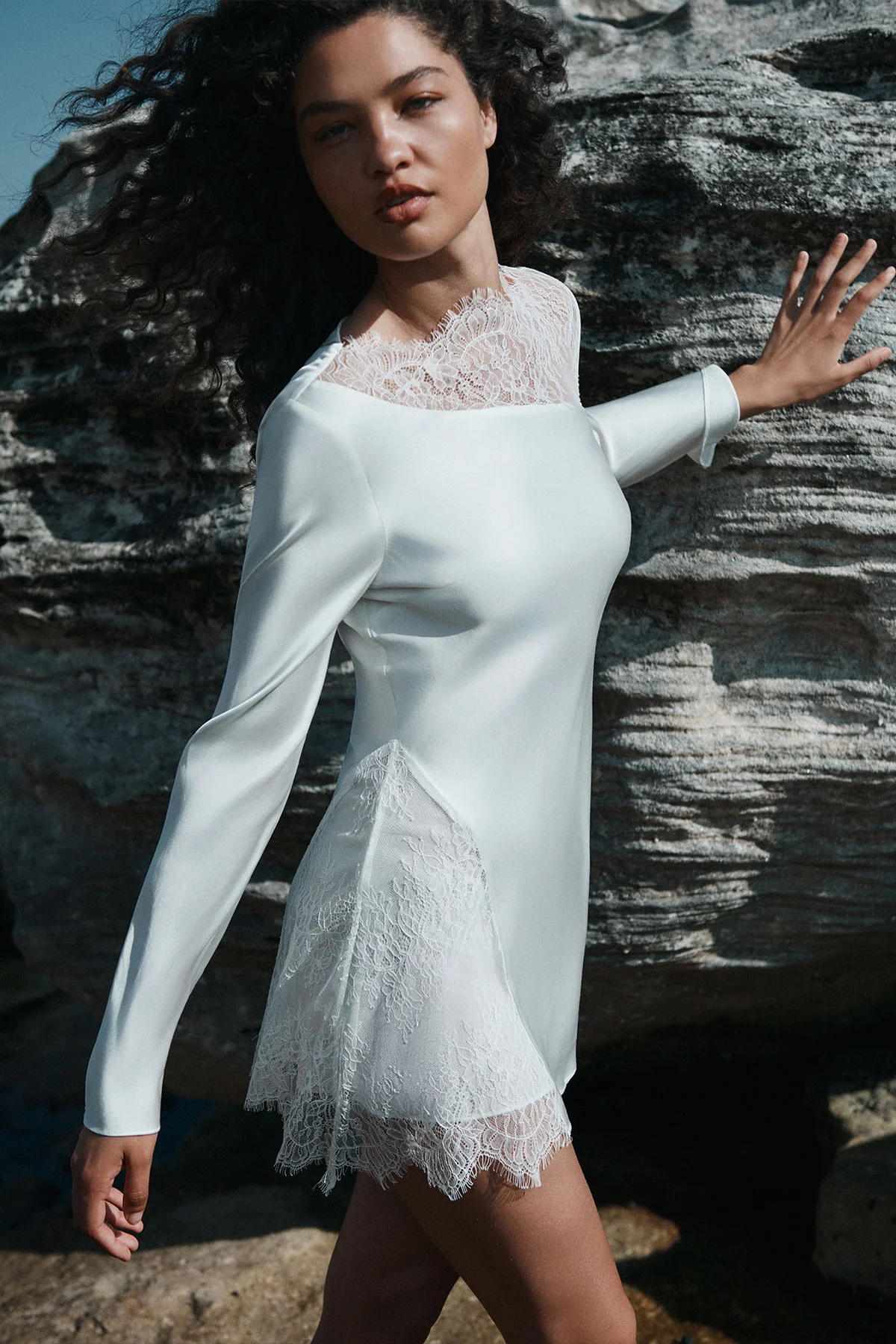 ALLEGRA LACE PANELLED MICRO MINI DRESS - IVORY - Image 6