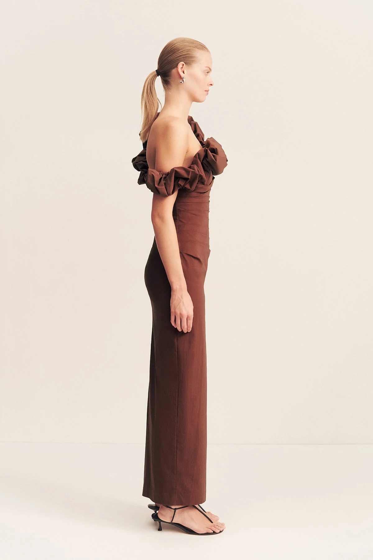 CAMPBELL RUFFLE DRAPED MAXI DRESS - ESPRESSO - Image 5
