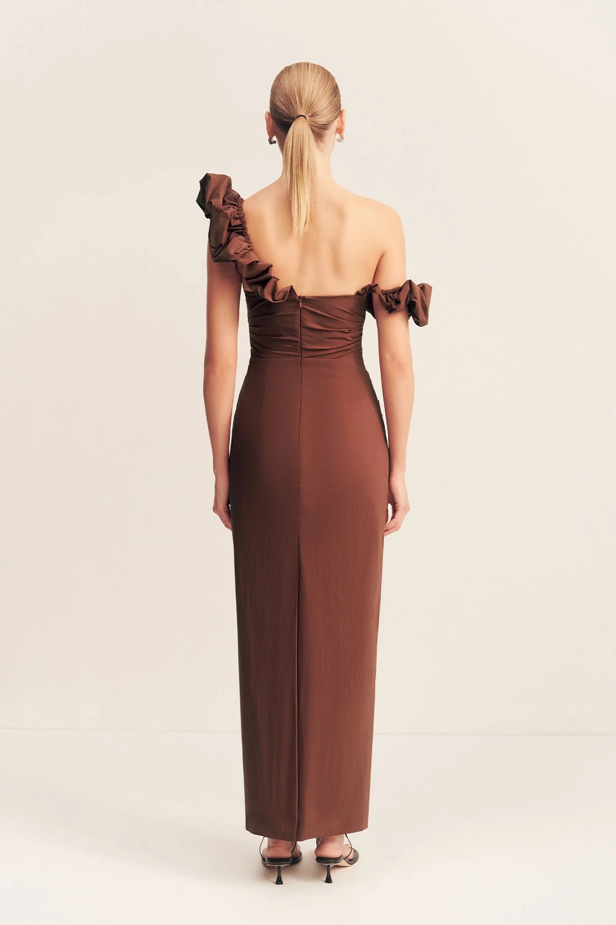 CAMPBELL RUFFLE DRAPED MAXI DRESS - ESPRESSO - Image 6