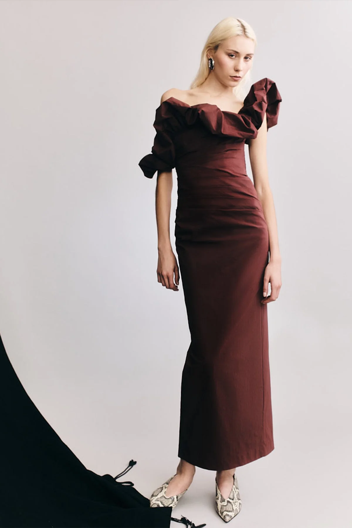CAMPBELL RUFFLE DRAPED MAXI DRESS - ESPRESSO - Image 7
