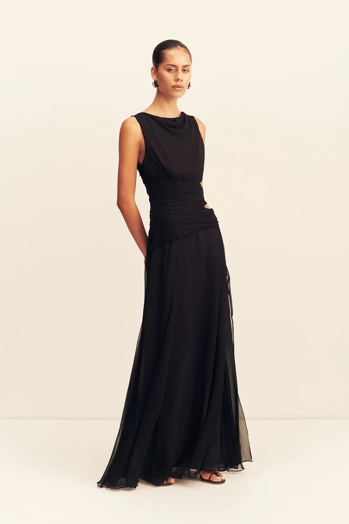 CLAUDE CUT OUT SIDE SPLIT MAXI DRESS - BLACK - Image 3