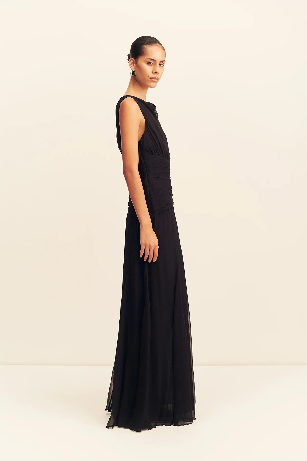 CLAUDE CUT OUT SIDE SPLIT MAXI DRESS - BLACK - Image 5