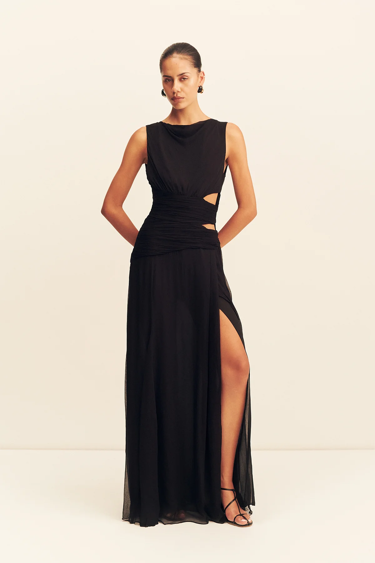 CLAUDE CUT OUT SIDE SPLIT MAXI DRESS - BLACK - Image 8
