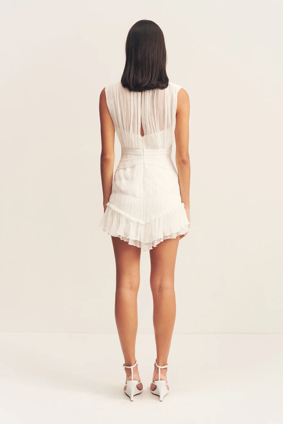 CLEMENCE SLEEVELESS RUCHED MINI DRESS - IVORY - Image 5