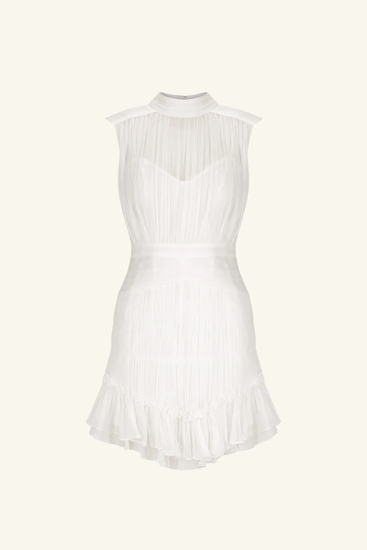 CLEMENCE SLEEVELESS RUCHED MINI DRESS - IVORY - Image 7