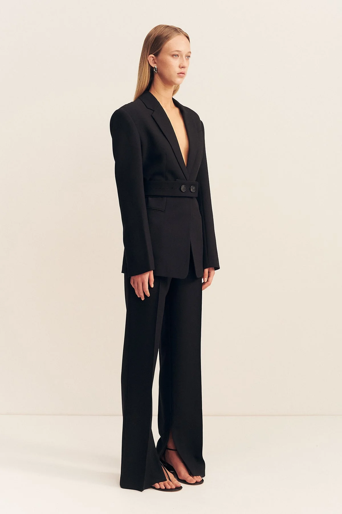 IRENA HOURGLASS SINGLE BREASTED BLAZER WITH BELT - BLACK - Image 3