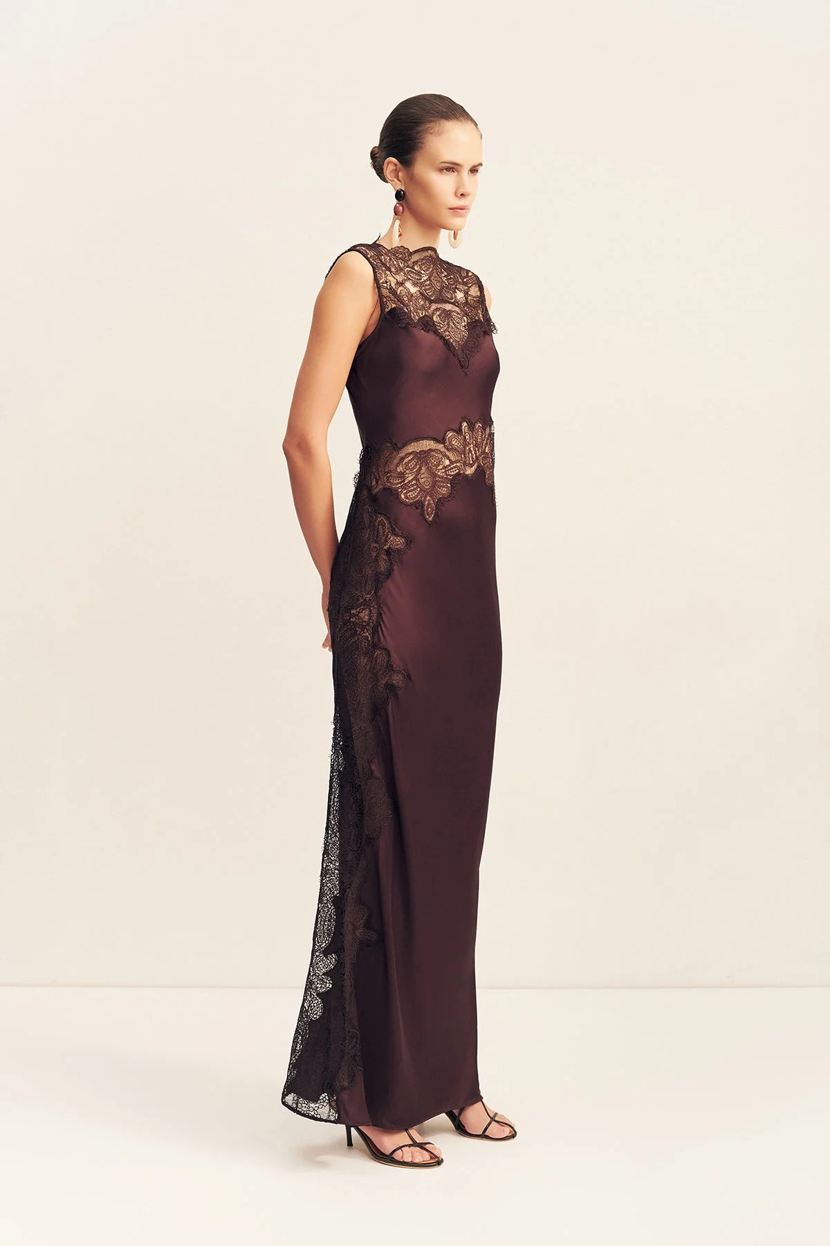 JAMILA LACE HIGH NECK MAXI DRESS - ESPRESSO - Image 3