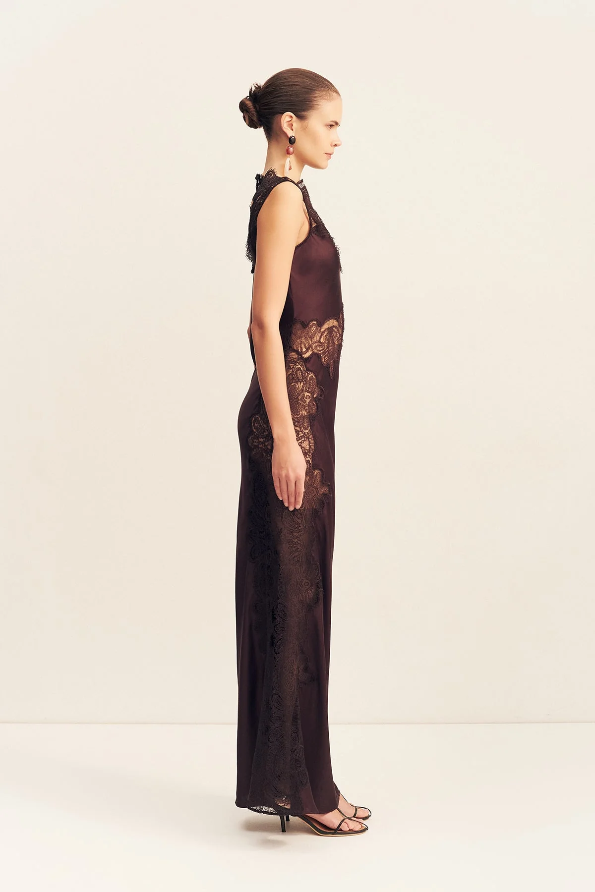 JAMILA LACE HIGH NECK MAXI DRESS - ESPRESSO - Image 4
