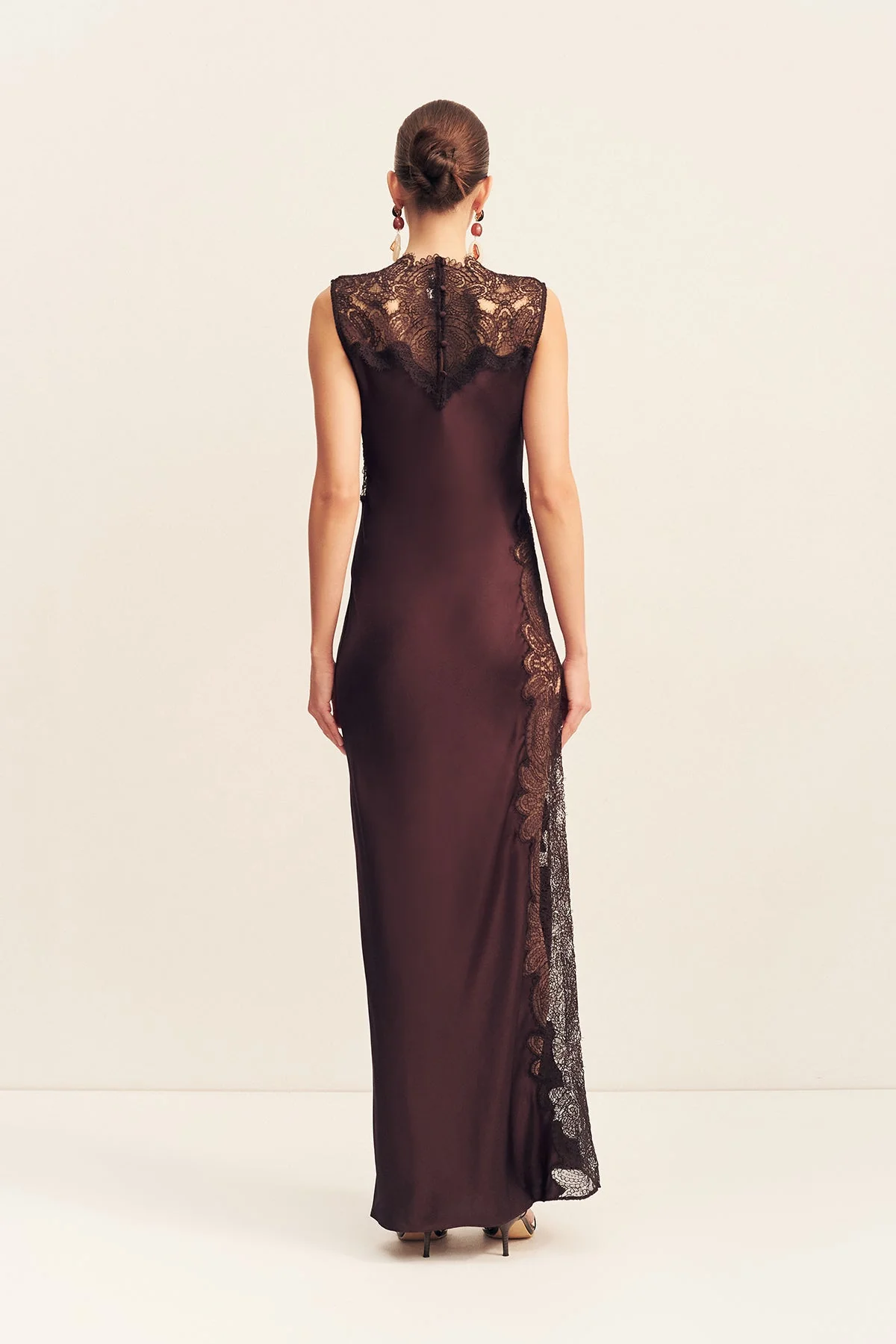 JAMILA LACE HIGH NECK MAXI DRESS - ESPRESSO - Image 5