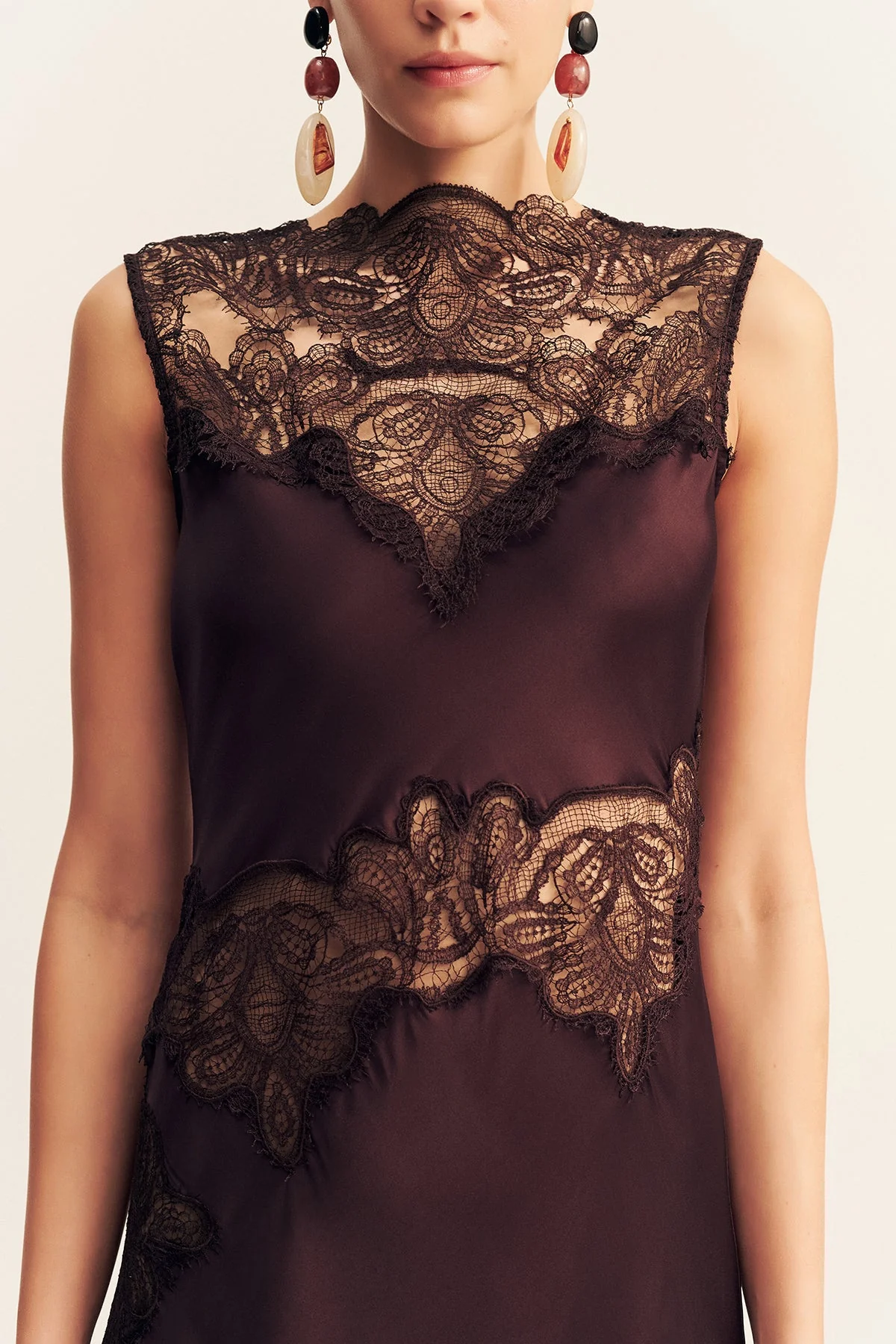 JAMILA LACE HIGH NECK MAXI DRESS - ESPRESSO - Image 6