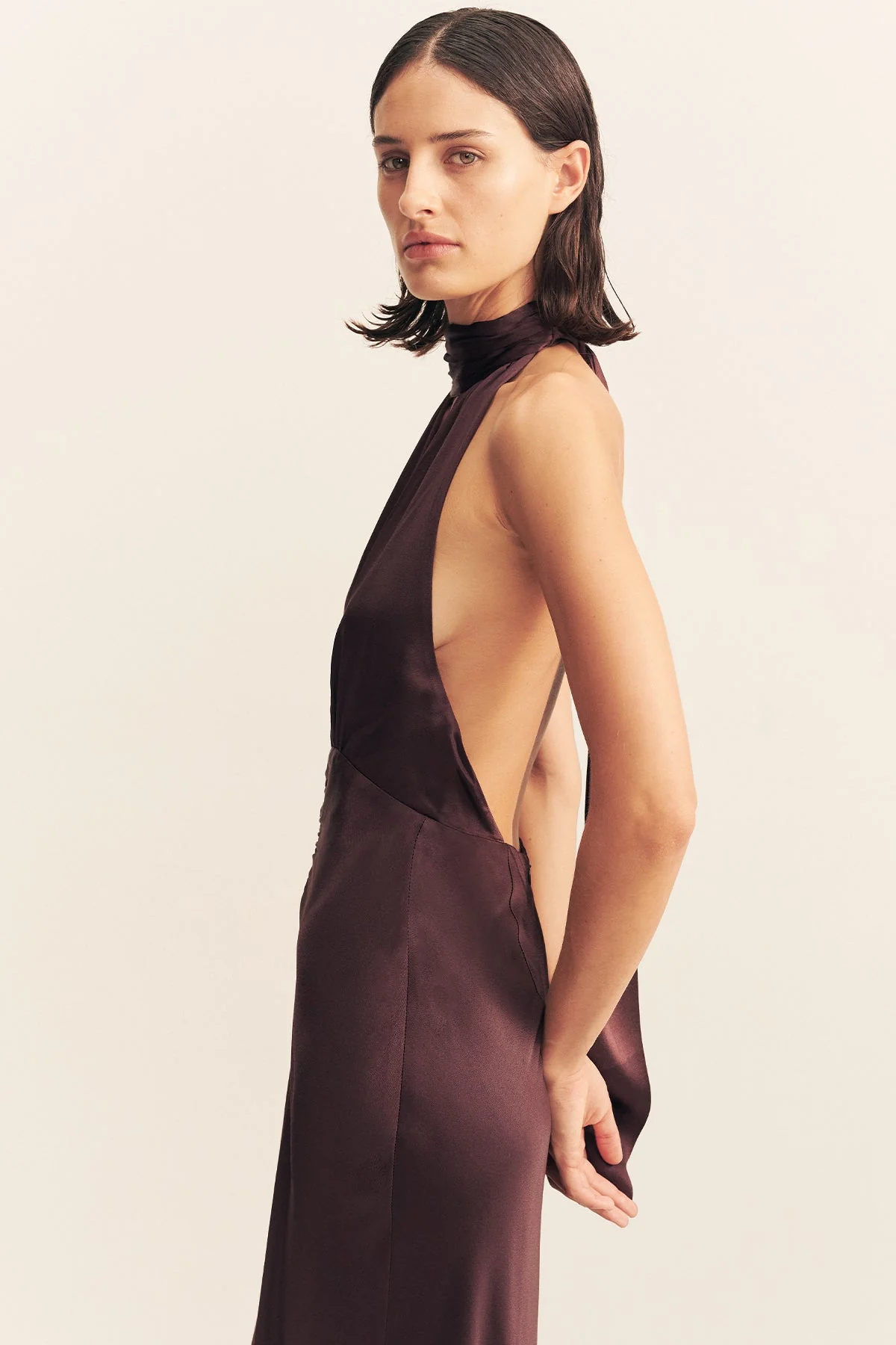 LA LUNE HALTER NECK MAXI DRESS - ESPRESSO - Image 3