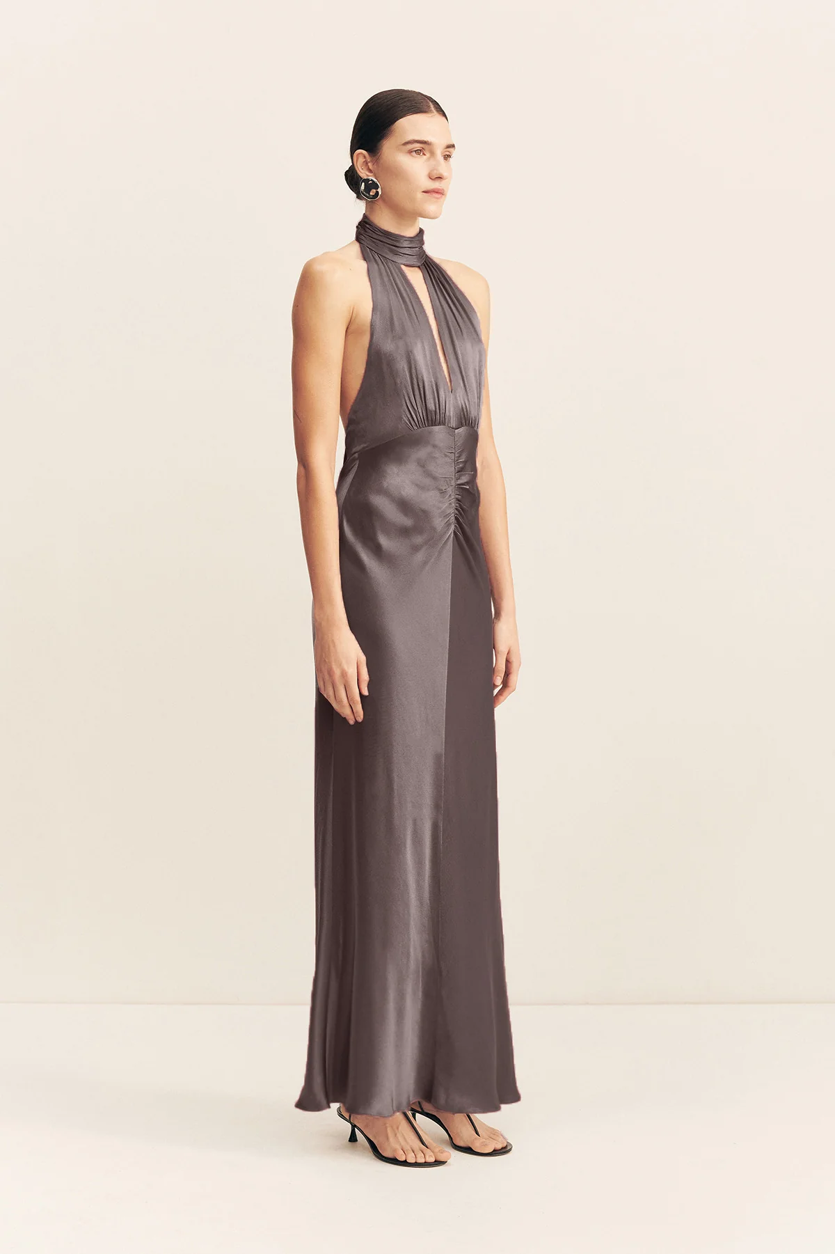 LA LUNE HALTER NECK MAXI DRESS - GRAPHITE - Image 3