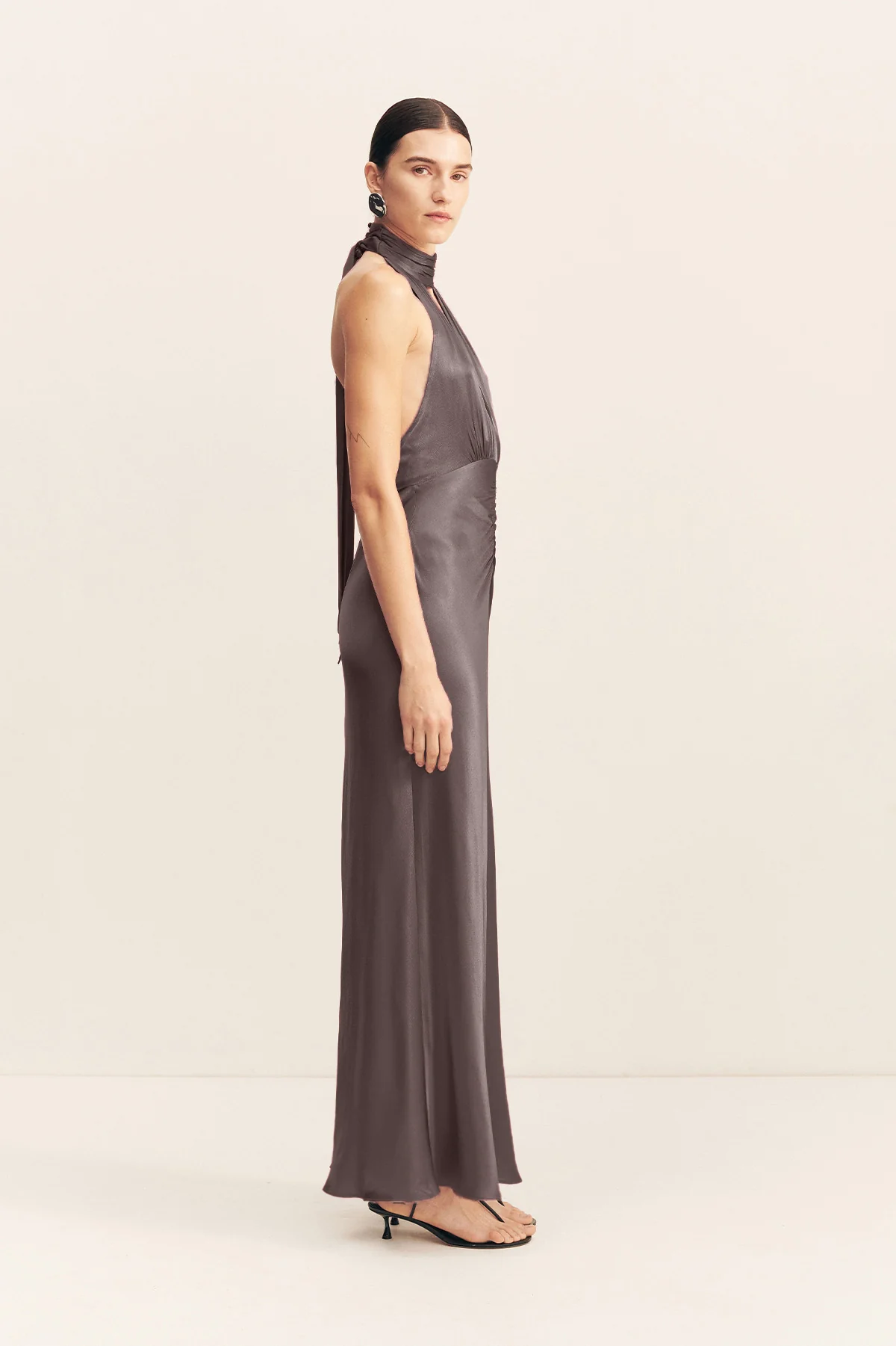 LA LUNE HALTER NECK MAXI DRESS - GRAPHITE - Image 4