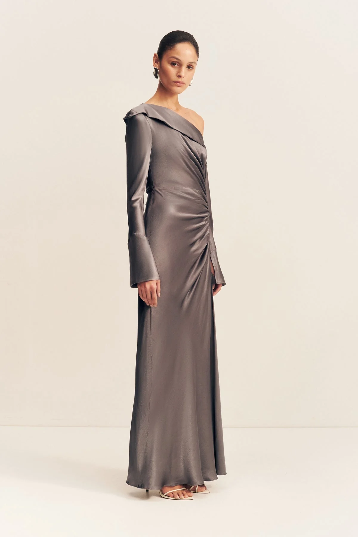 LA LUNE LONG SLEEVE GATHERED MAXI DRESS - GRAPHITE - Image 3