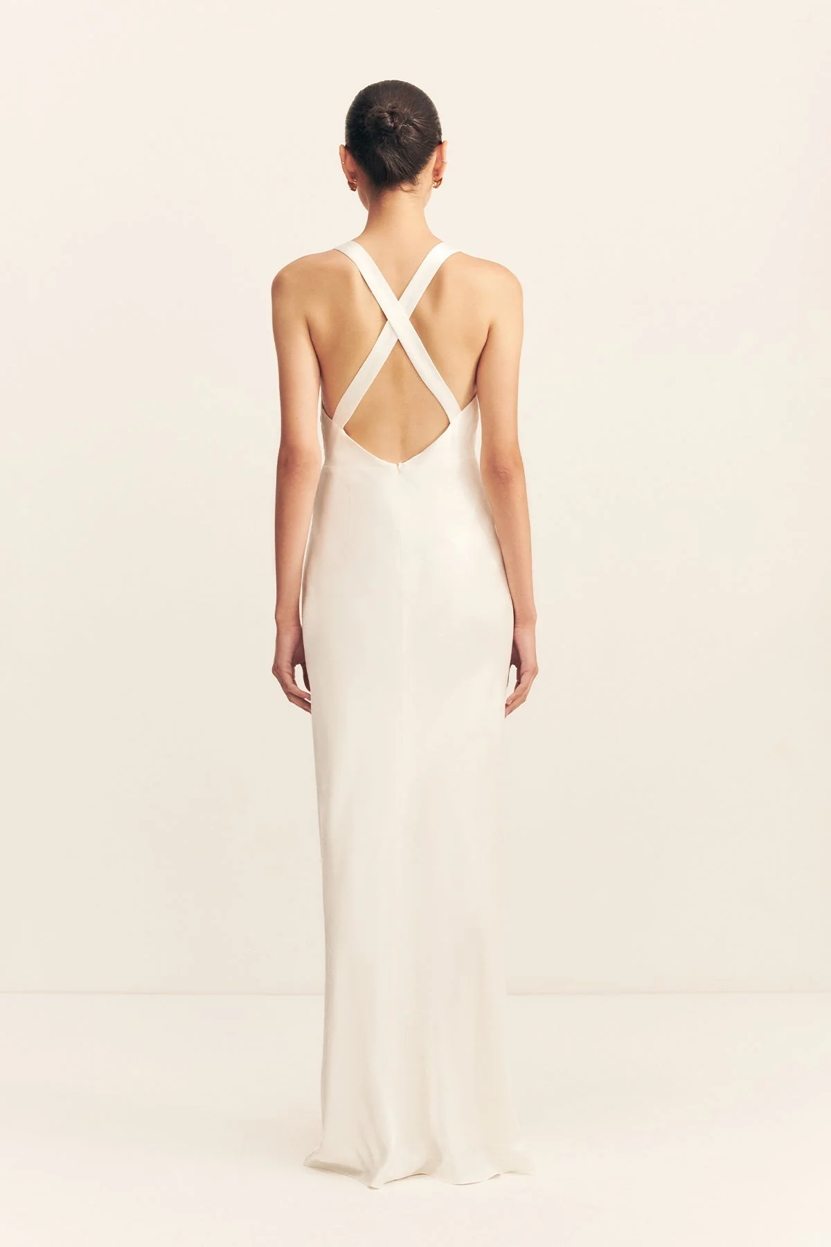 LA LUNE PLUNGED CROSS BACK MAXI DRESS - WHITE - Image 5