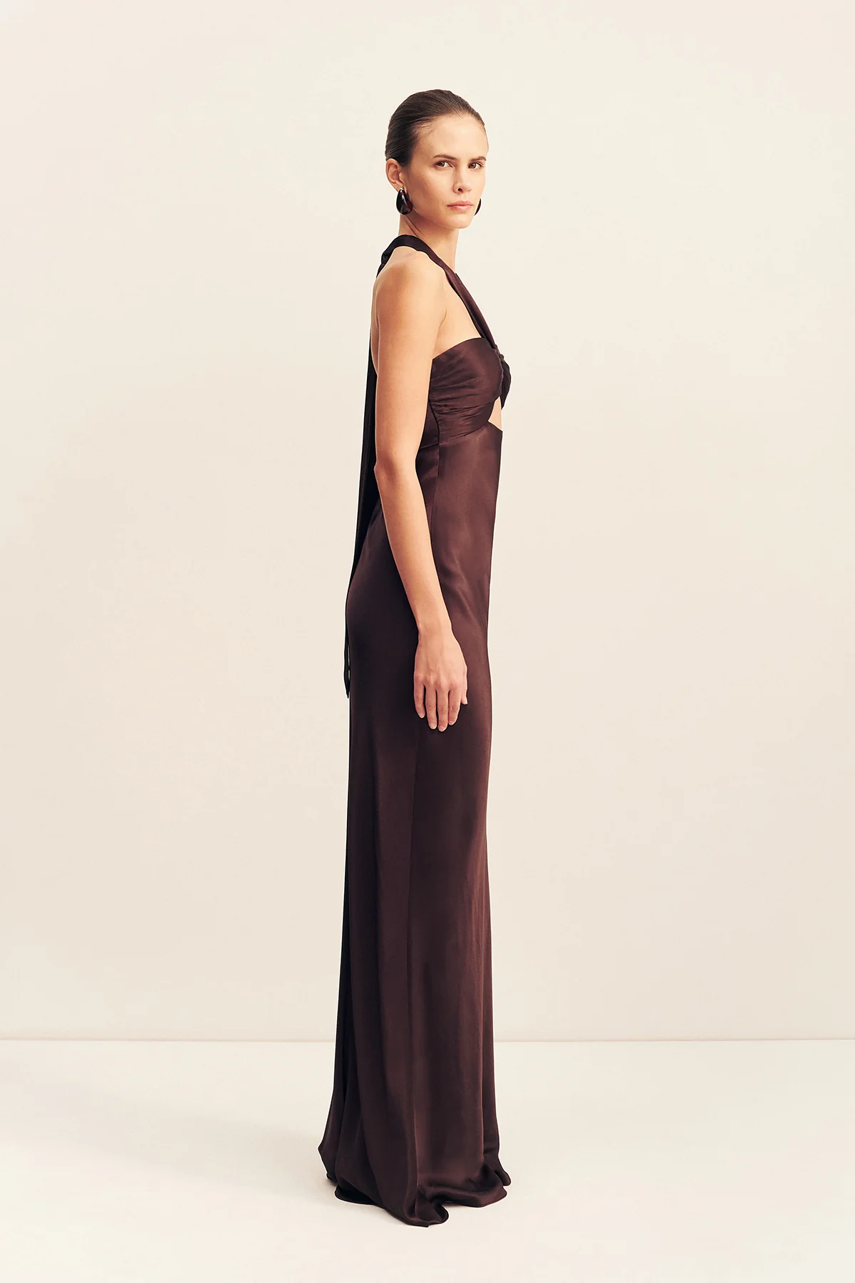 LA LUNE RUCHED HALTER MAXI DRESS - ESPRESSO - Image 4