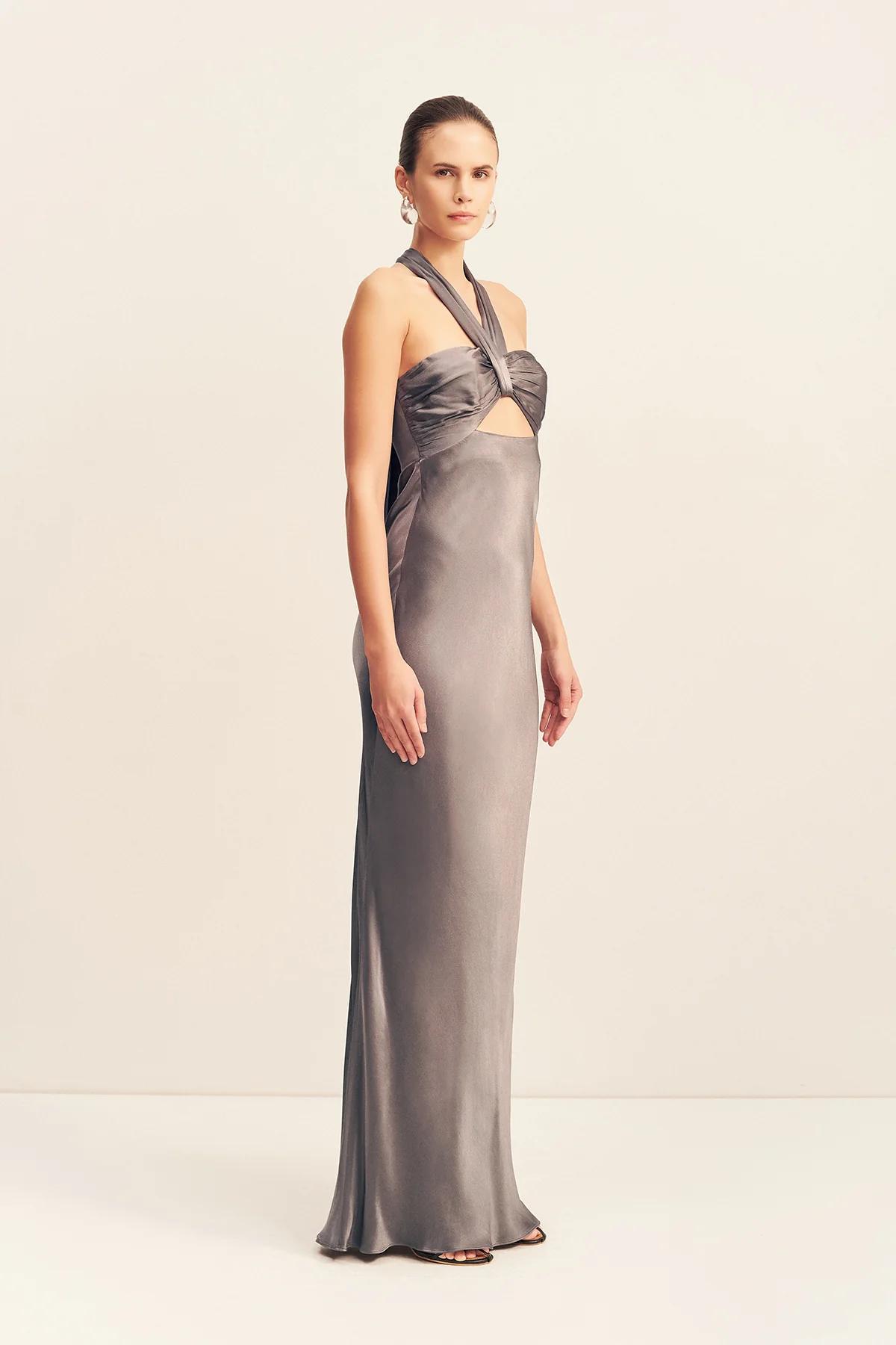 LA LUNE RUCHED HALTER MAXI DRESS - GRAPHITE - Image 3