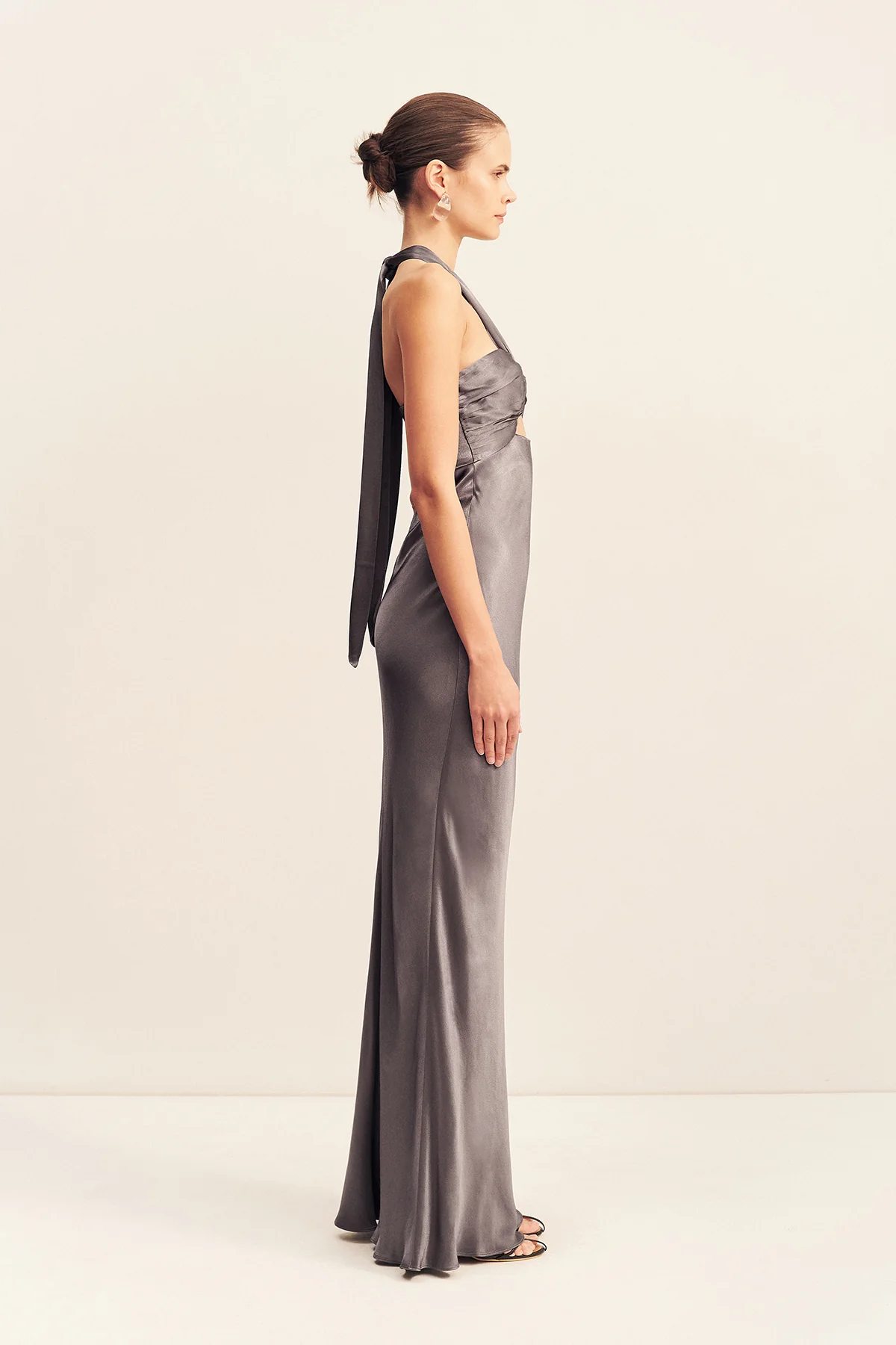 LA LUNE RUCHED HALTER MAXI DRESS - GRAPHITE - Image 4