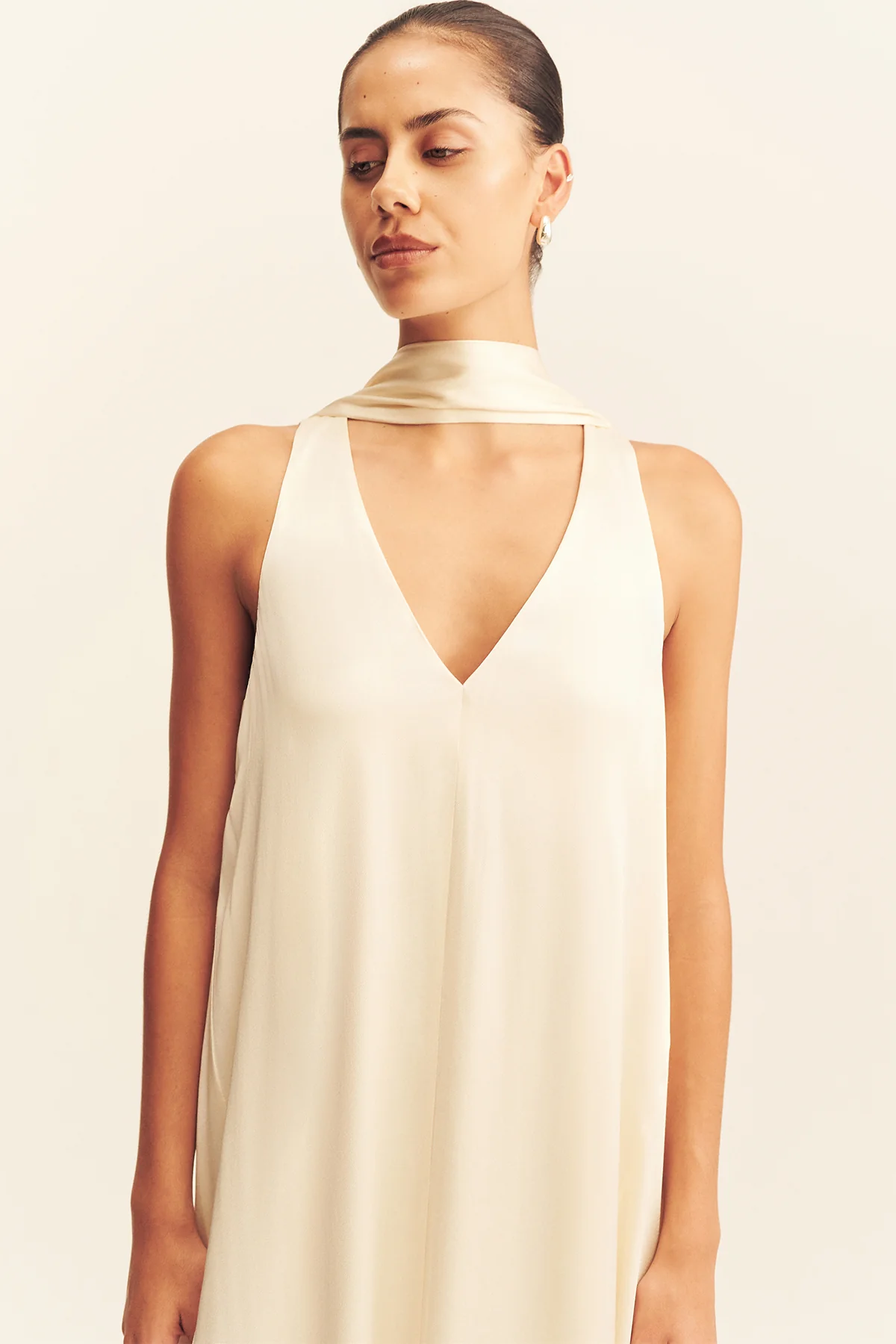 LA LUNE SCARF PANELLED MAXI DRESS - CREAM - Image 10