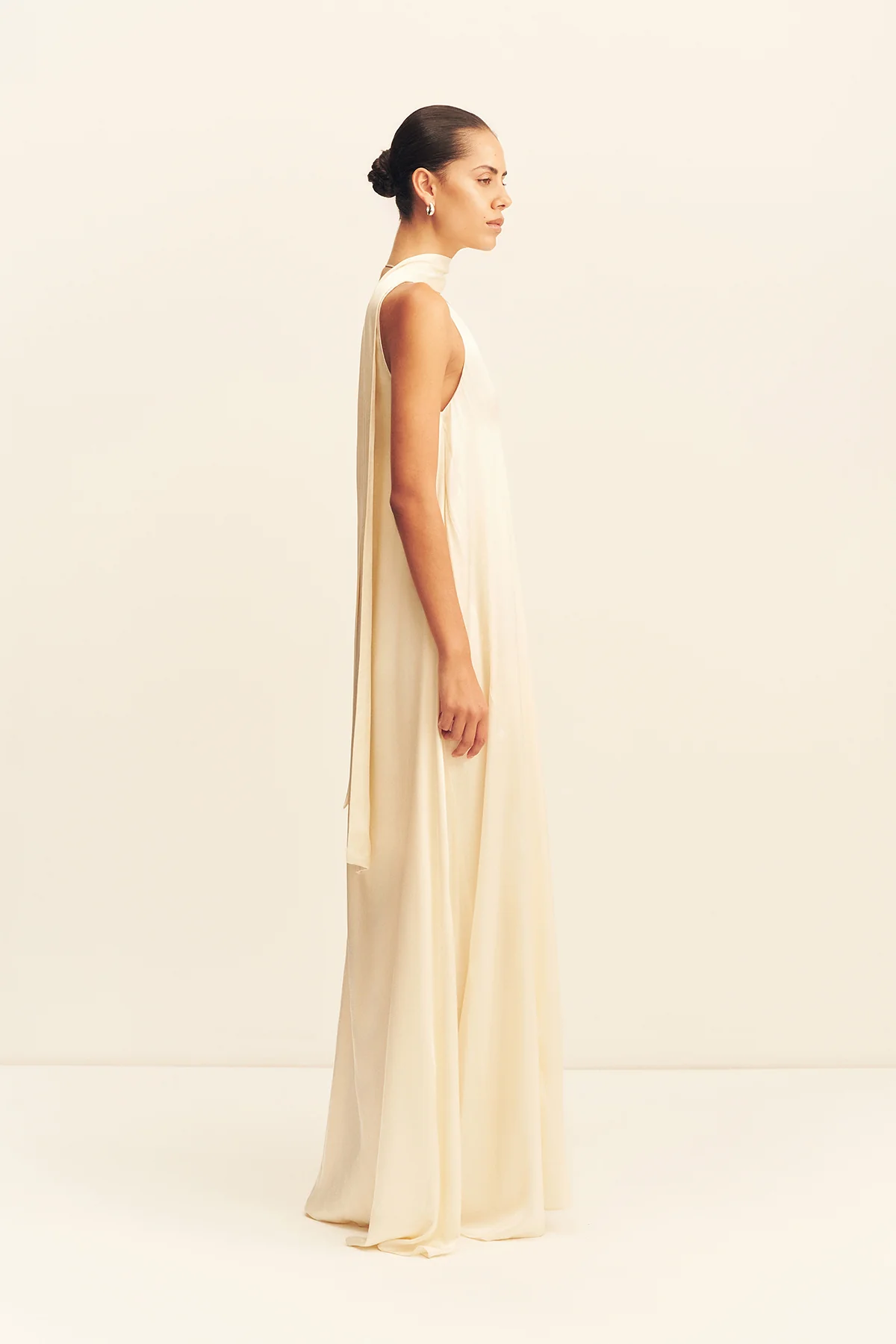 LA LUNE SCARF PANELLED MAXI DRESS - CREAM - Image 5