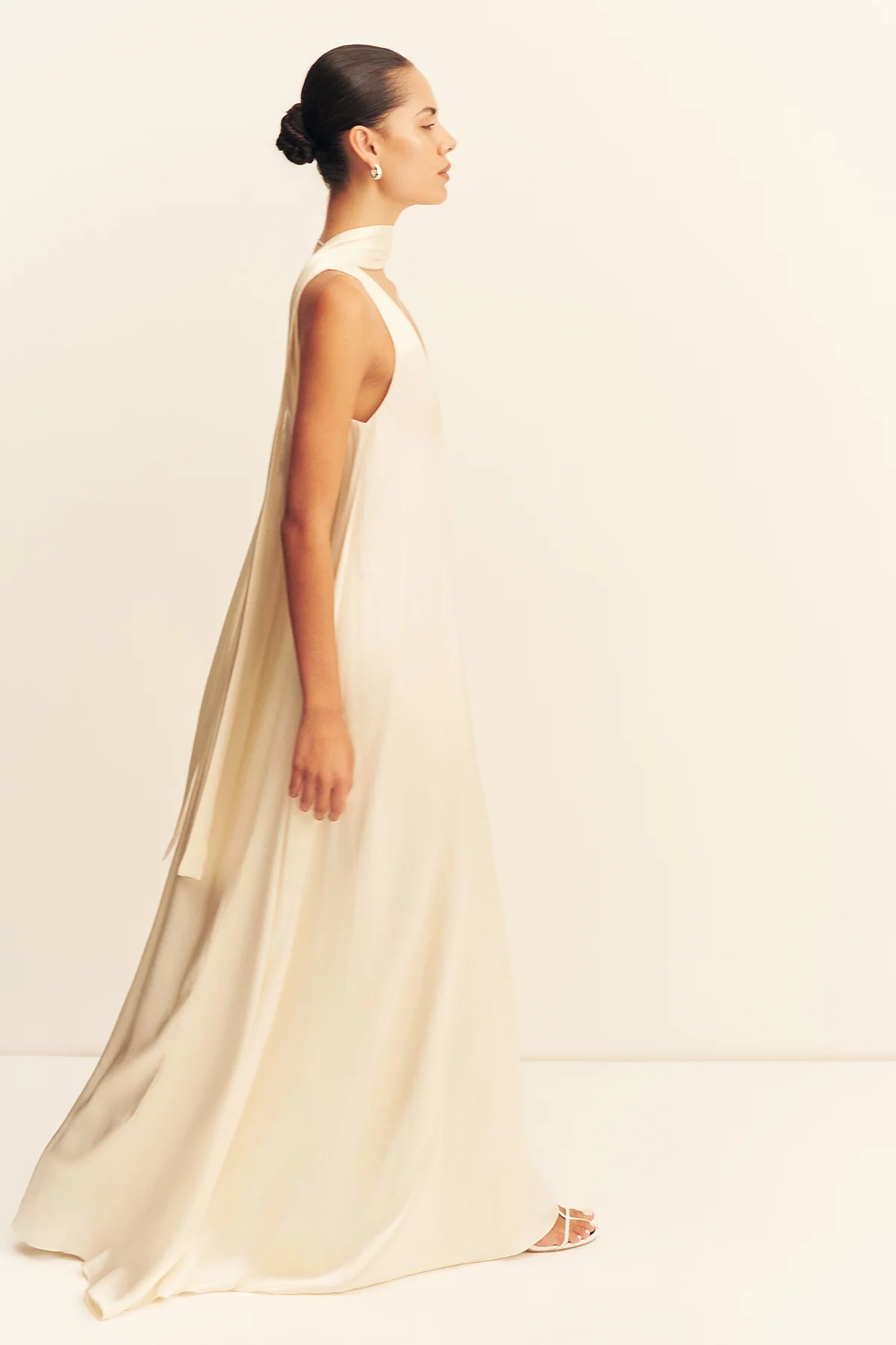 LA LUNE SCARF PANELLED MAXI DRESS - CREAM - Image 7