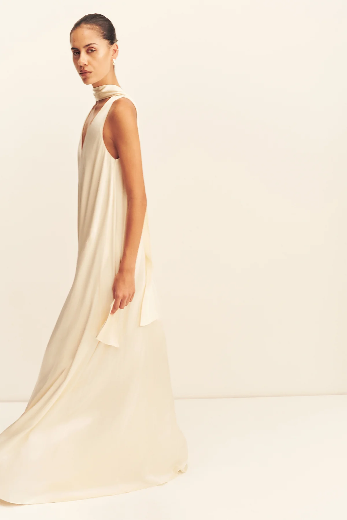 LA LUNE SCARF PANELLED MAXI DRESS - CREAM - Image 8