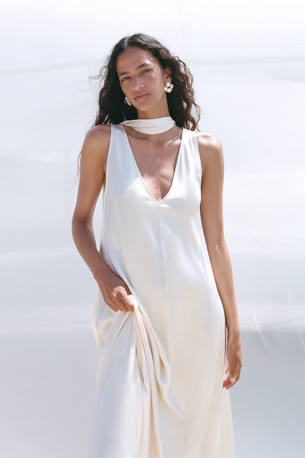 LA LUNE SCARF PANELLED MAXI DRESS - CREAM - Image 9