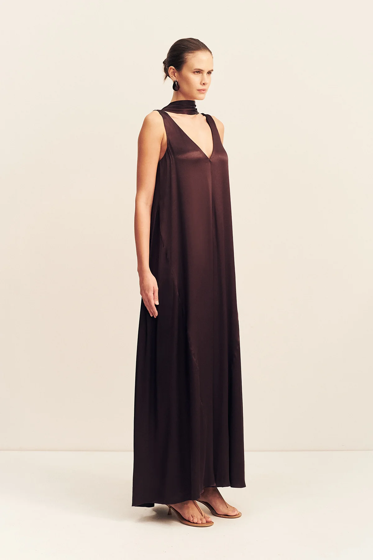LA LUNE SCARF PANELLED MAXI DRESS - ESPRESSO - Image 3