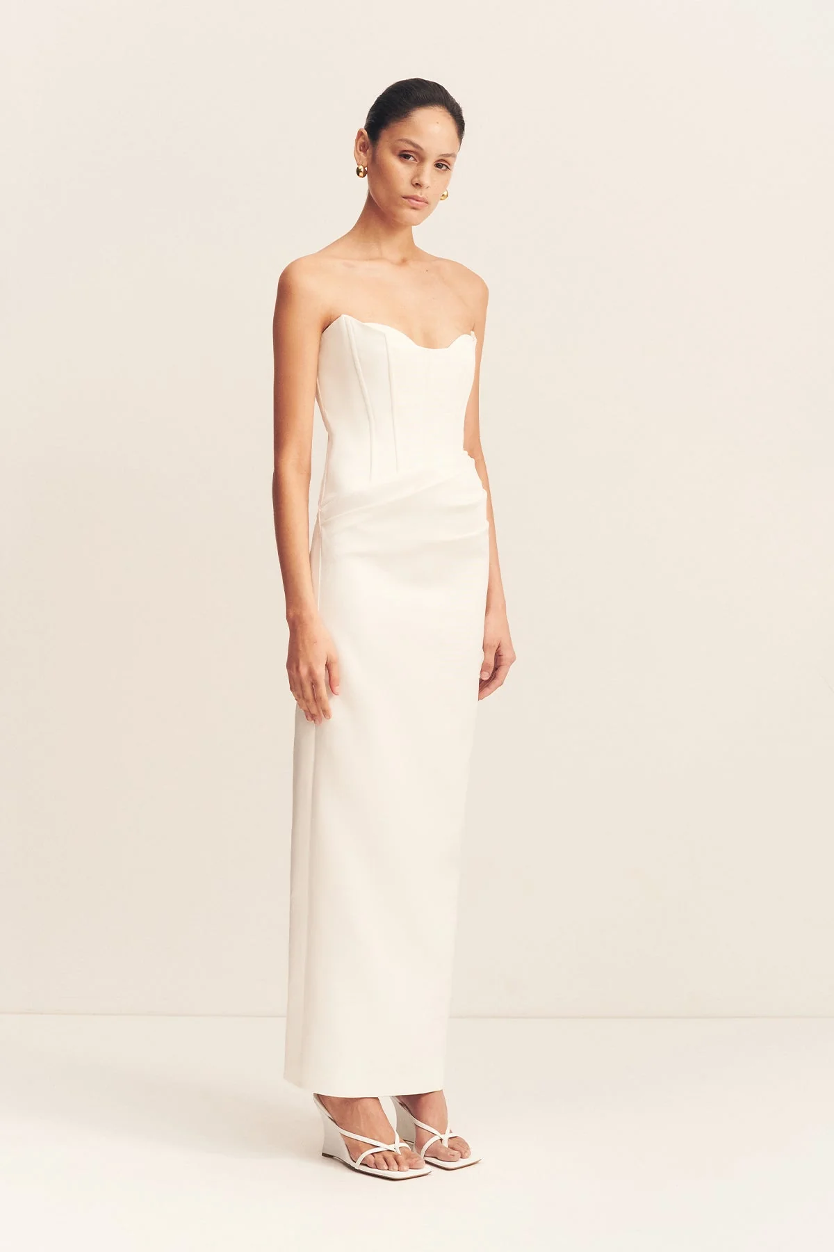 OAKLEY STRAPLESS DRAPED MAXI DRESS - IVORY - Image 3