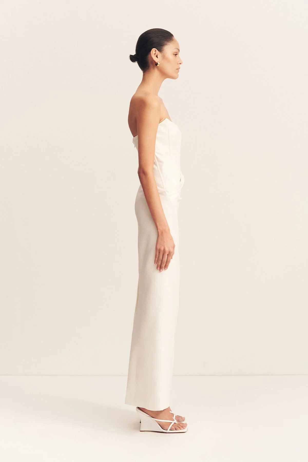 OAKLEY STRAPLESS DRAPED MAXI DRESS - IVORY - Image 4